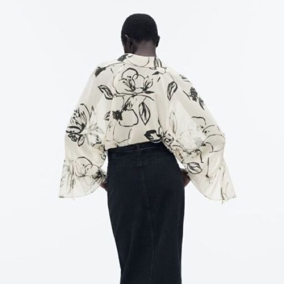 Zara Semi-Sheer Printed Blouse New - Picture 3 of 10